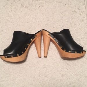 Black leather high heel clog